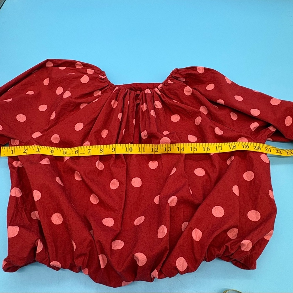 Maeve by Anthropologie Bubble Poplin Crop Top Red Polka Dot Women's Size Medium - Picture 10 of 12